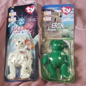 Ty Glory & Erin Bear Set - White with Red/Blue Stars & Green Shamrock